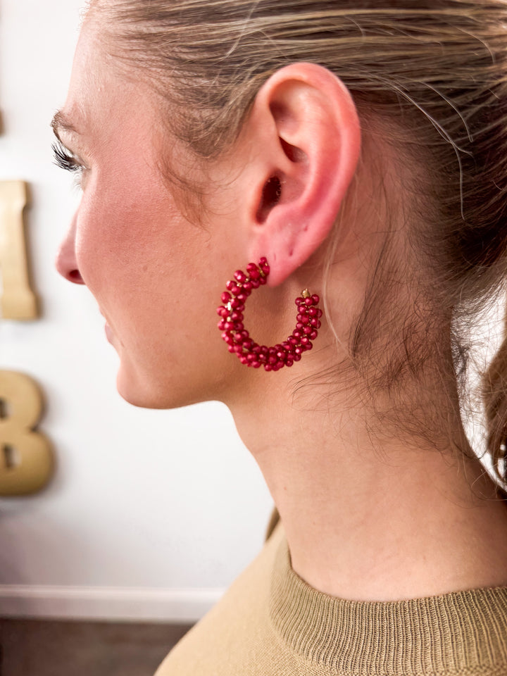 Beaded Hoops - Berry
