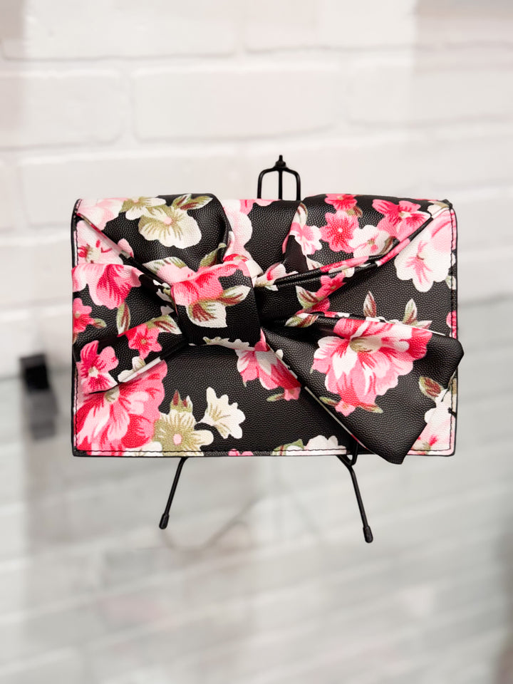 Bow Front Bag - Black Floral