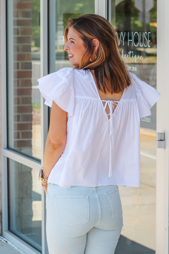 Tie Back Babydoll Top - White