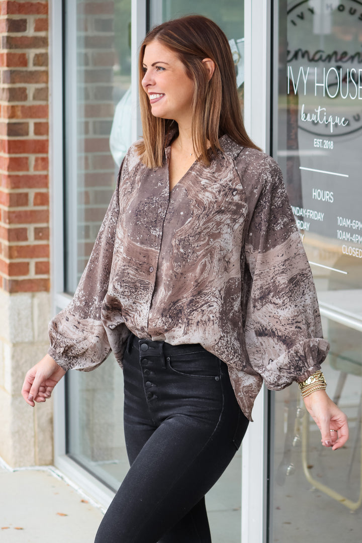 Marble Printed Blouse - Chicory
