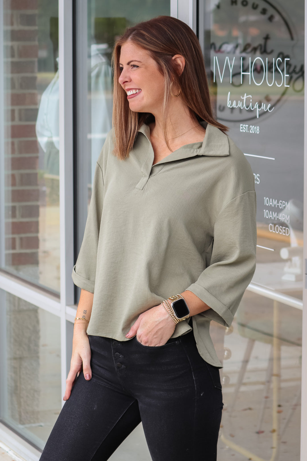 Collared Top - Olive