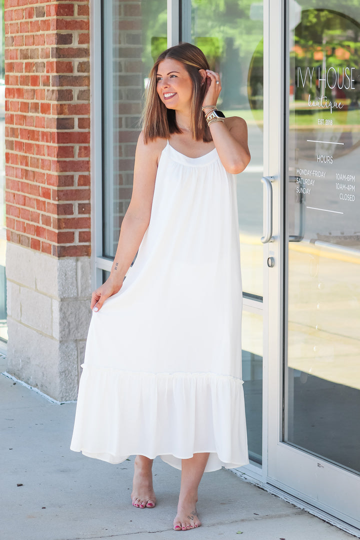 Ruffle Cami Strap Maxi - White