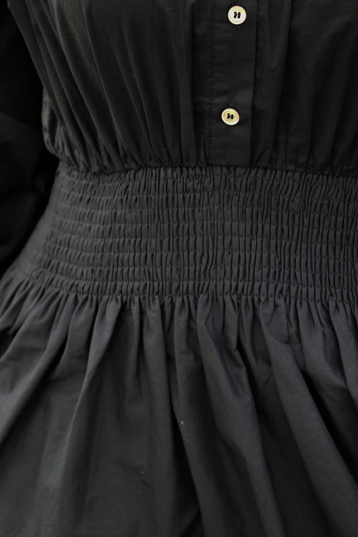 Smocked Waist Dress - Black