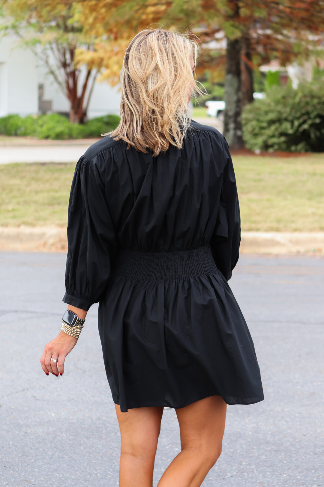 Smocked Waist Dress - Black
