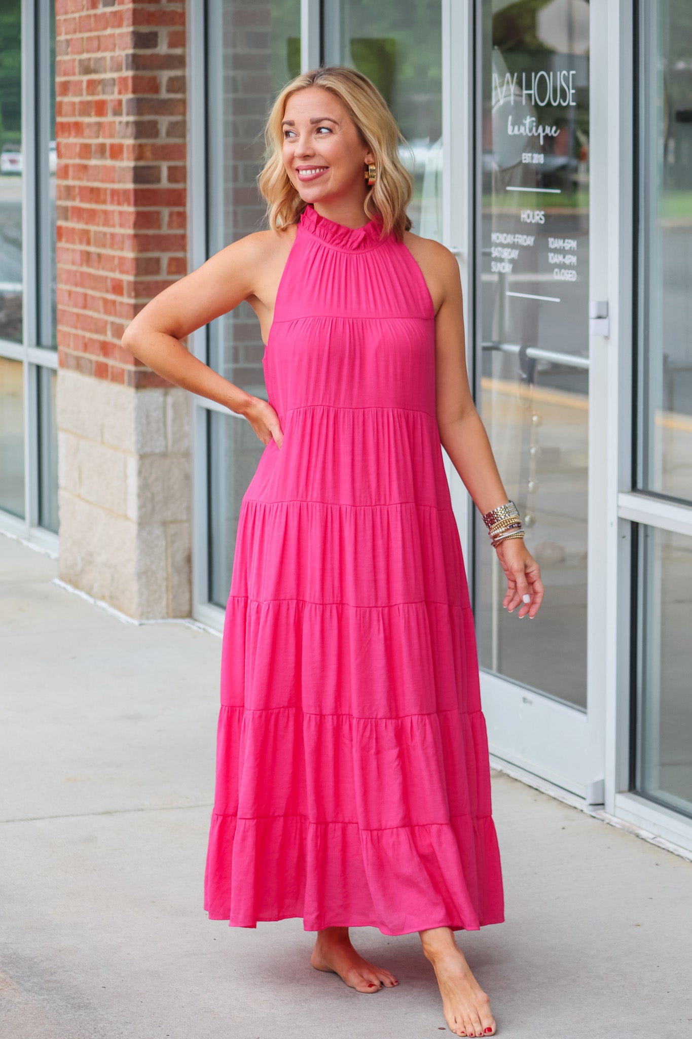 Tiered Maxi Dress Pink Ivy House Boutique