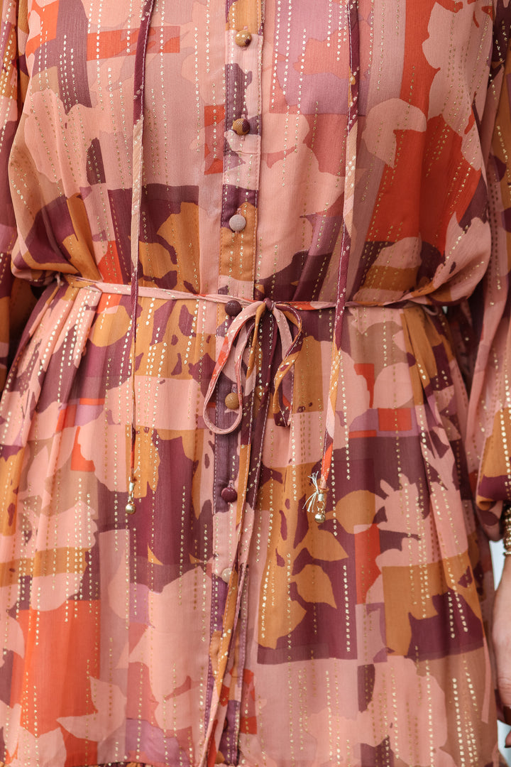 Fall Printed Dress - Brown Multi