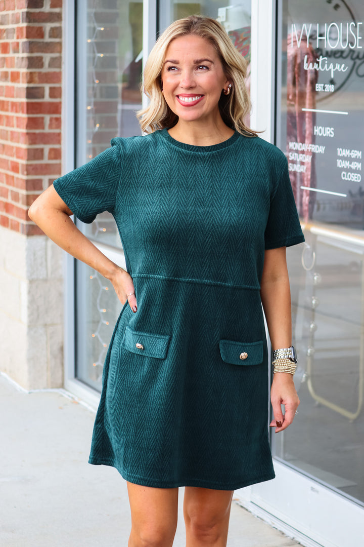 Textured Velvet Dress - Green