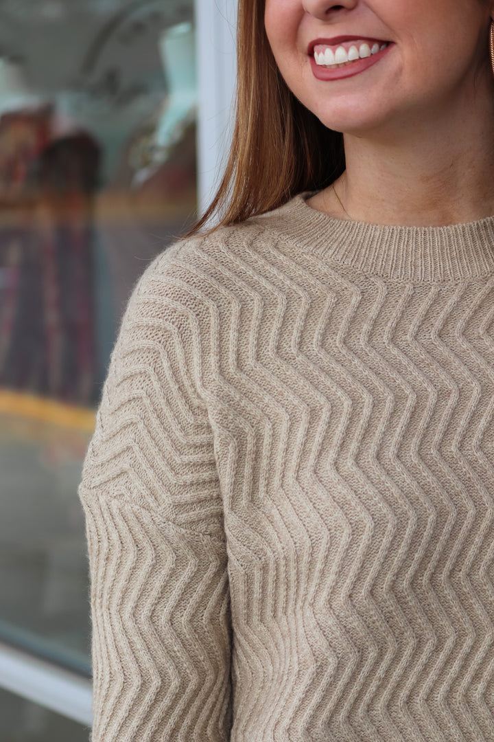 ZigZag Textured Sweater - Light Beige