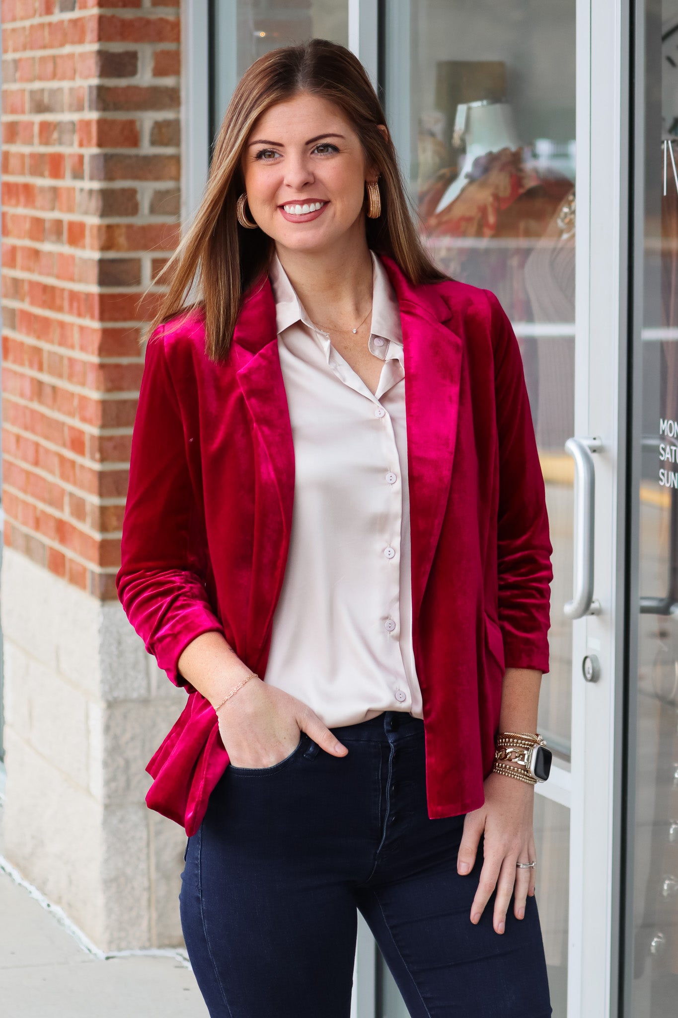 Deep red blazer best sale