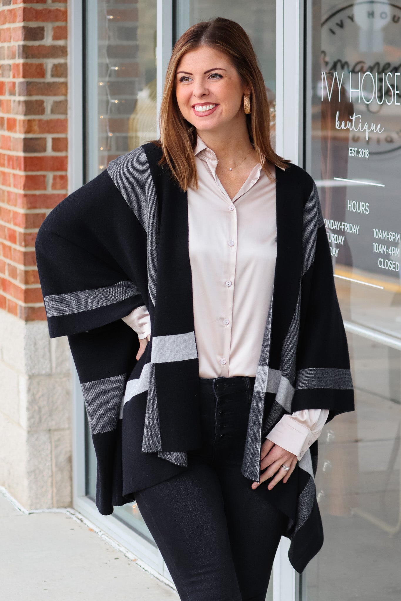 Black 2025 poncho cardigan