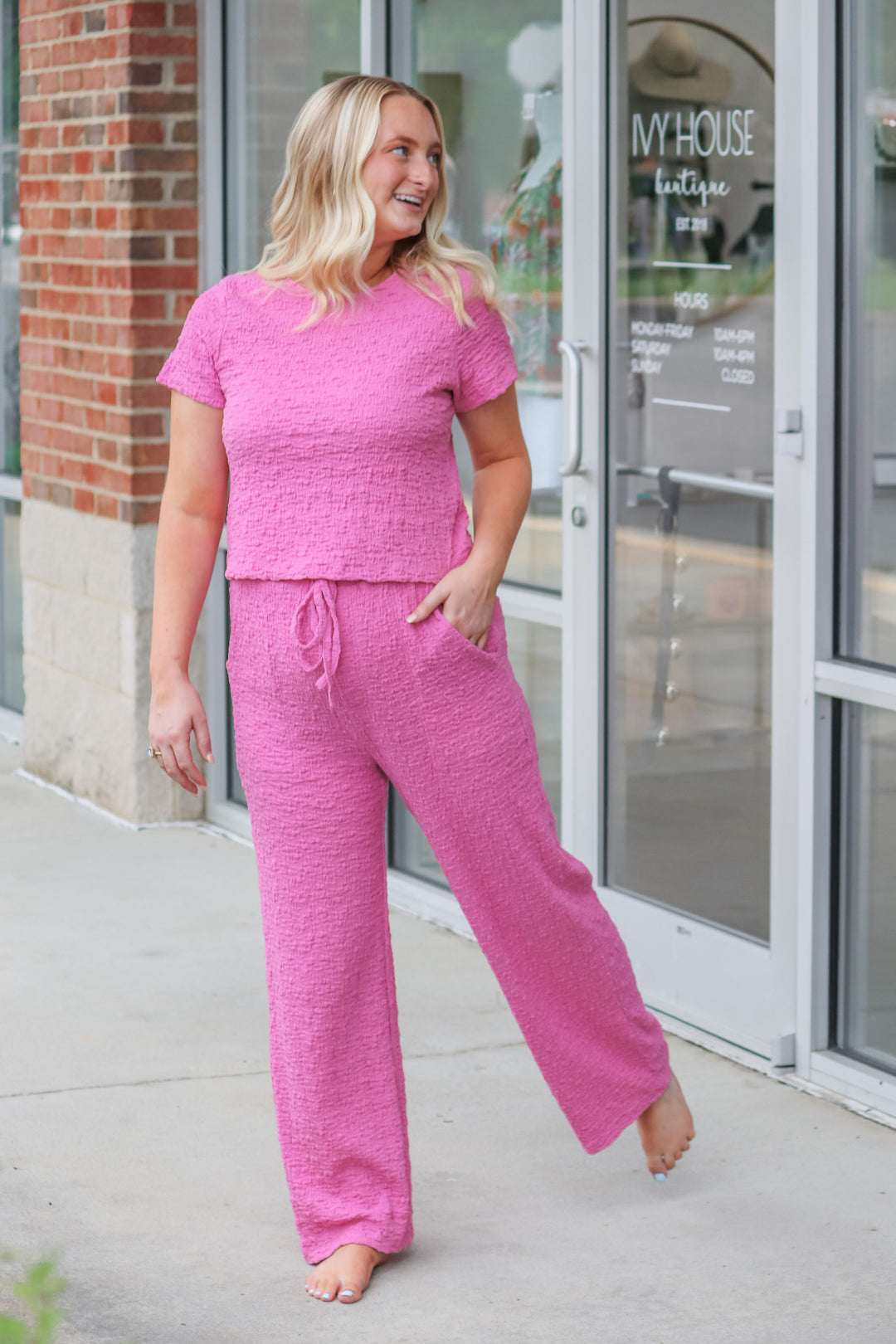 Textured Lounge Pants - Pink