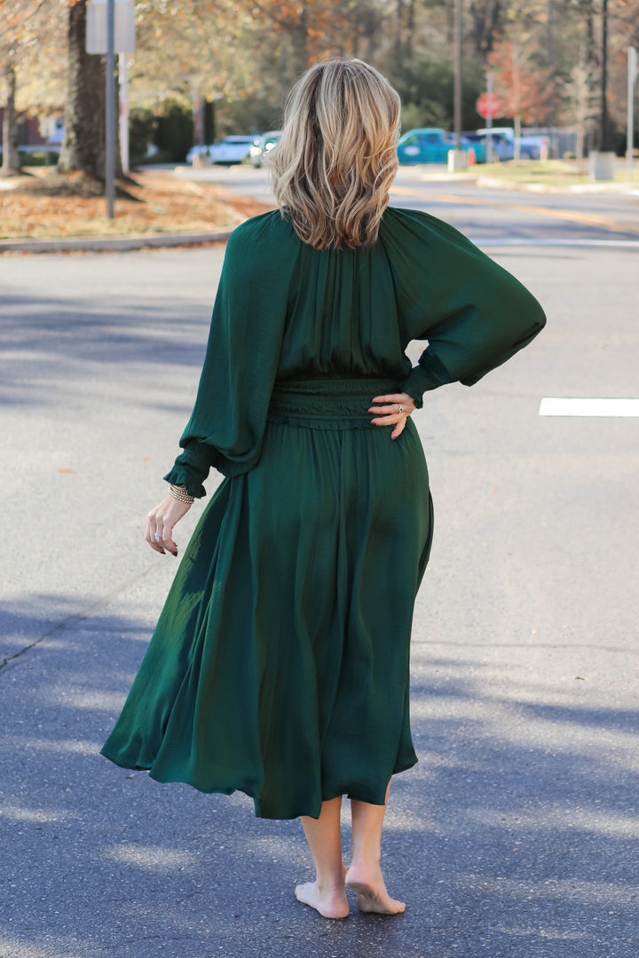 Smocked Waist Maxi Dress - Hunter Green
