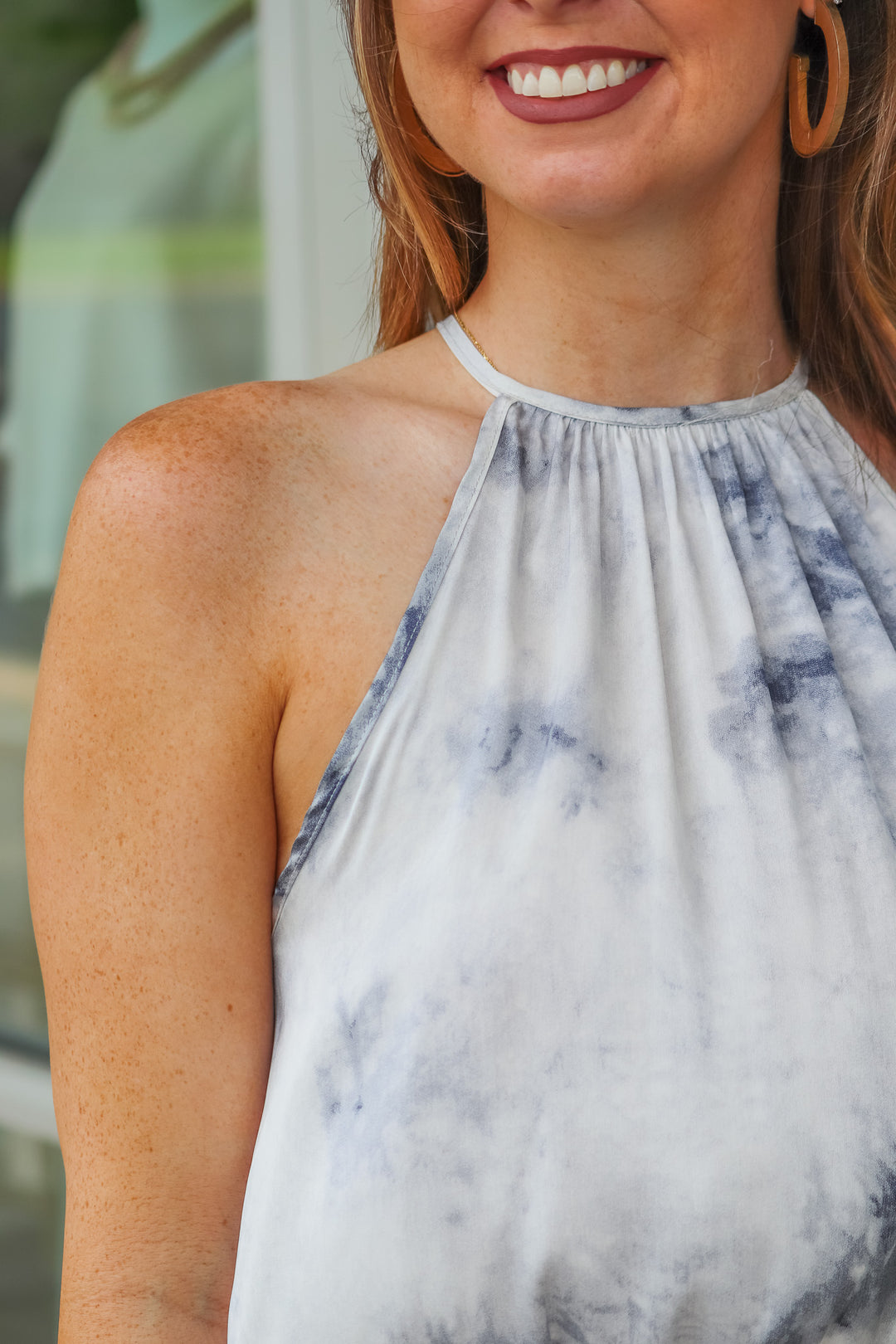 Watercolor Smocked Waist Top - Blue