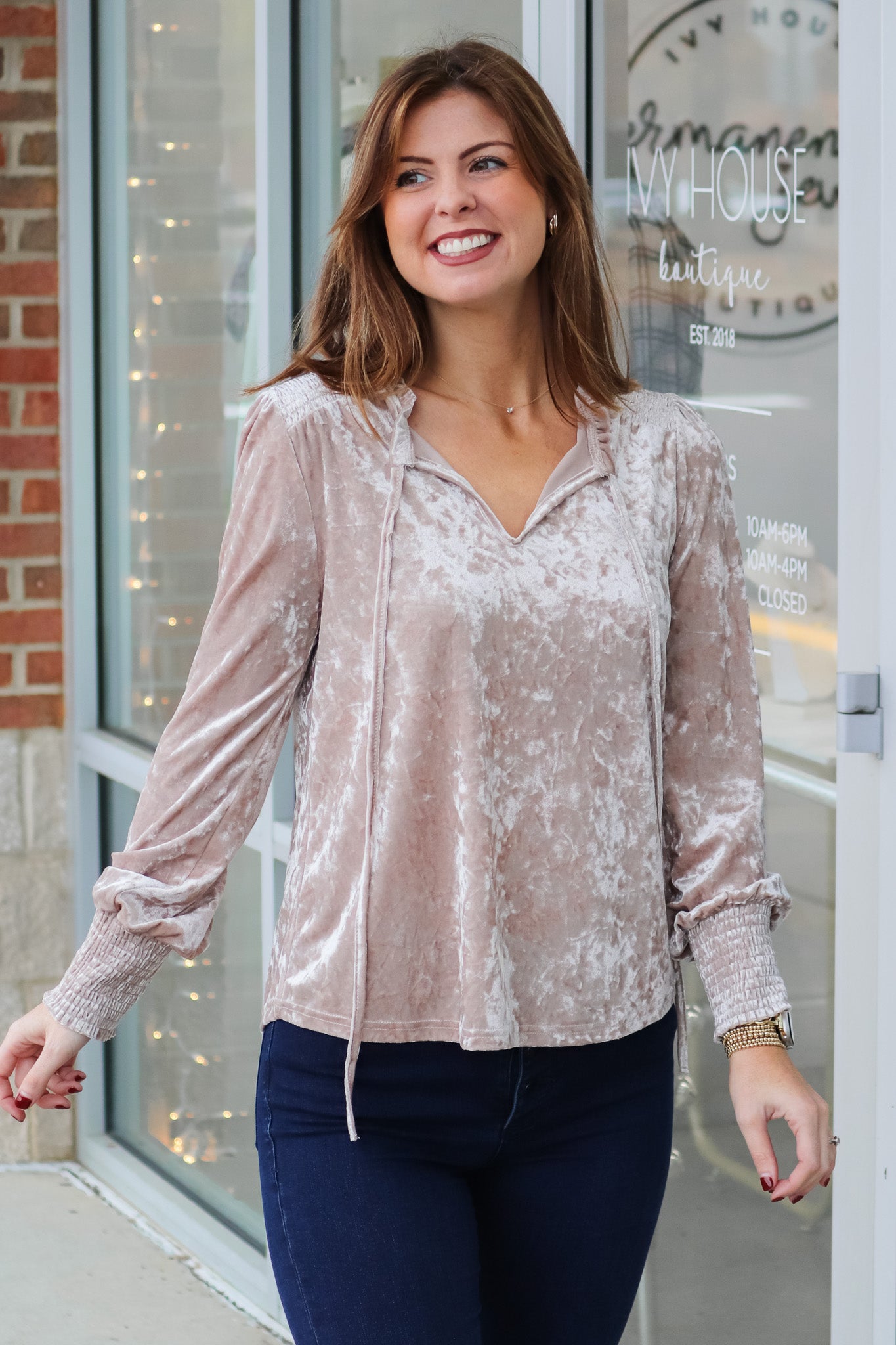 Smocked Velvet Blouse Stone Ivy House Boutique