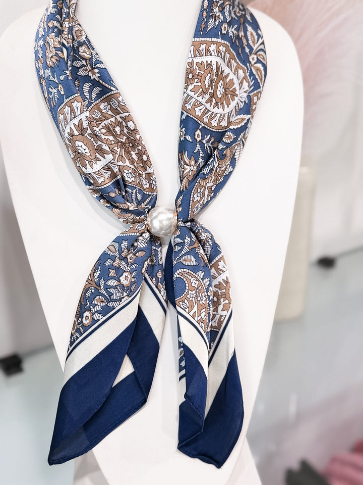 Pearl Magnetic Scarf - Navy/Brown