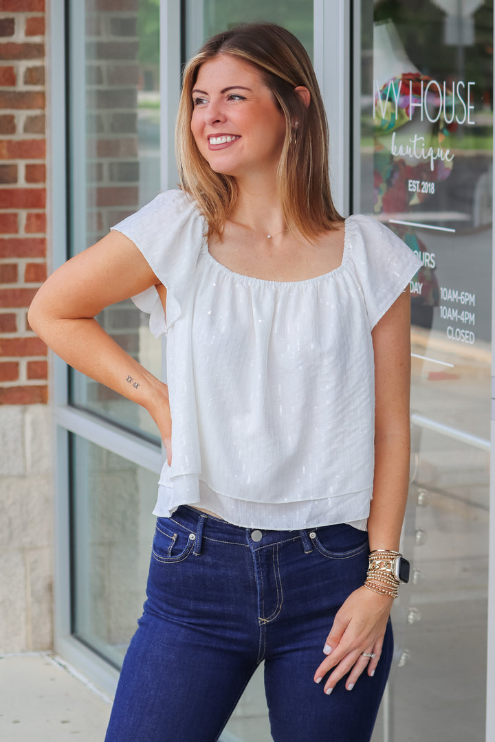 Sequin Detail Top - White