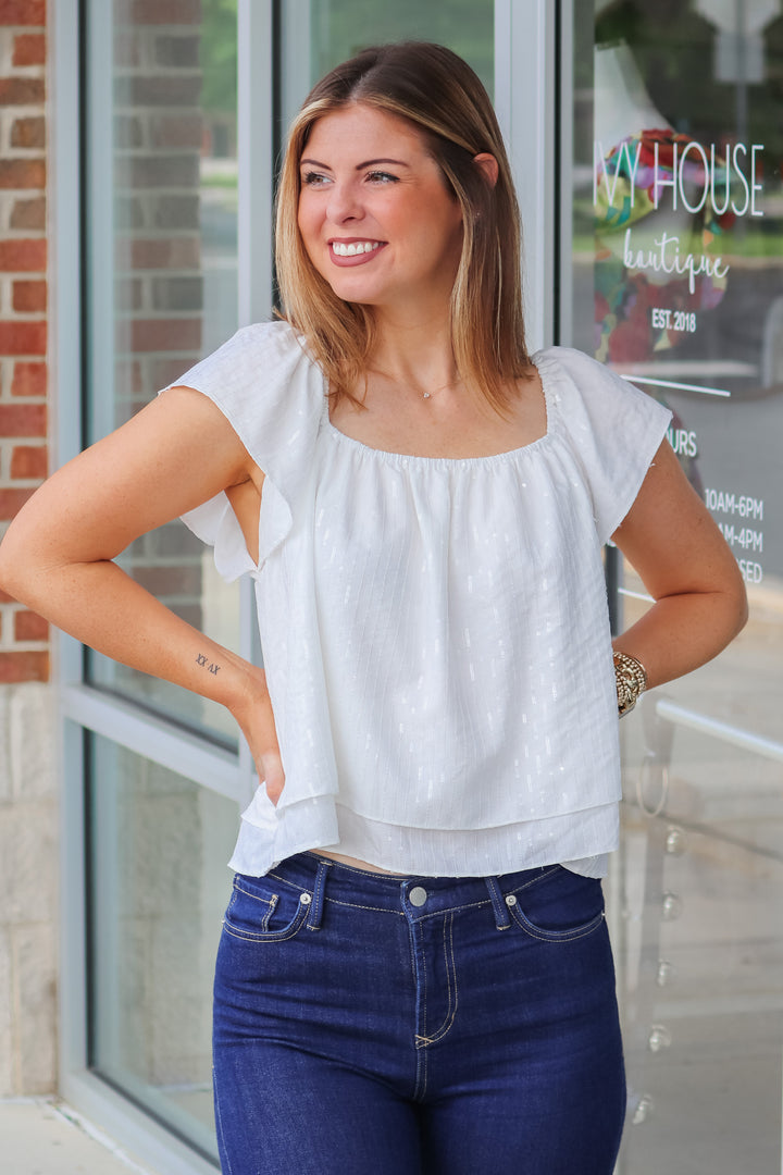 Sequin Detail Top - White