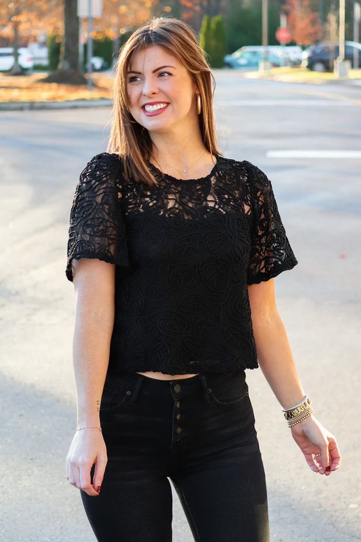 Lace Overlay Top - Black