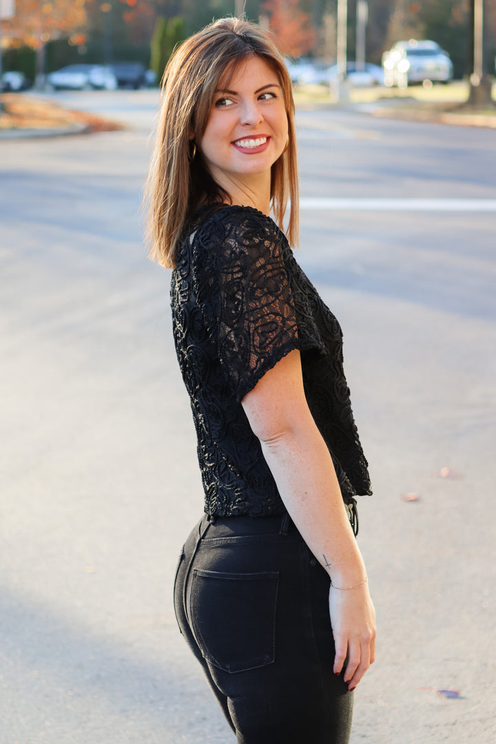 Lace Overlay Top - Black