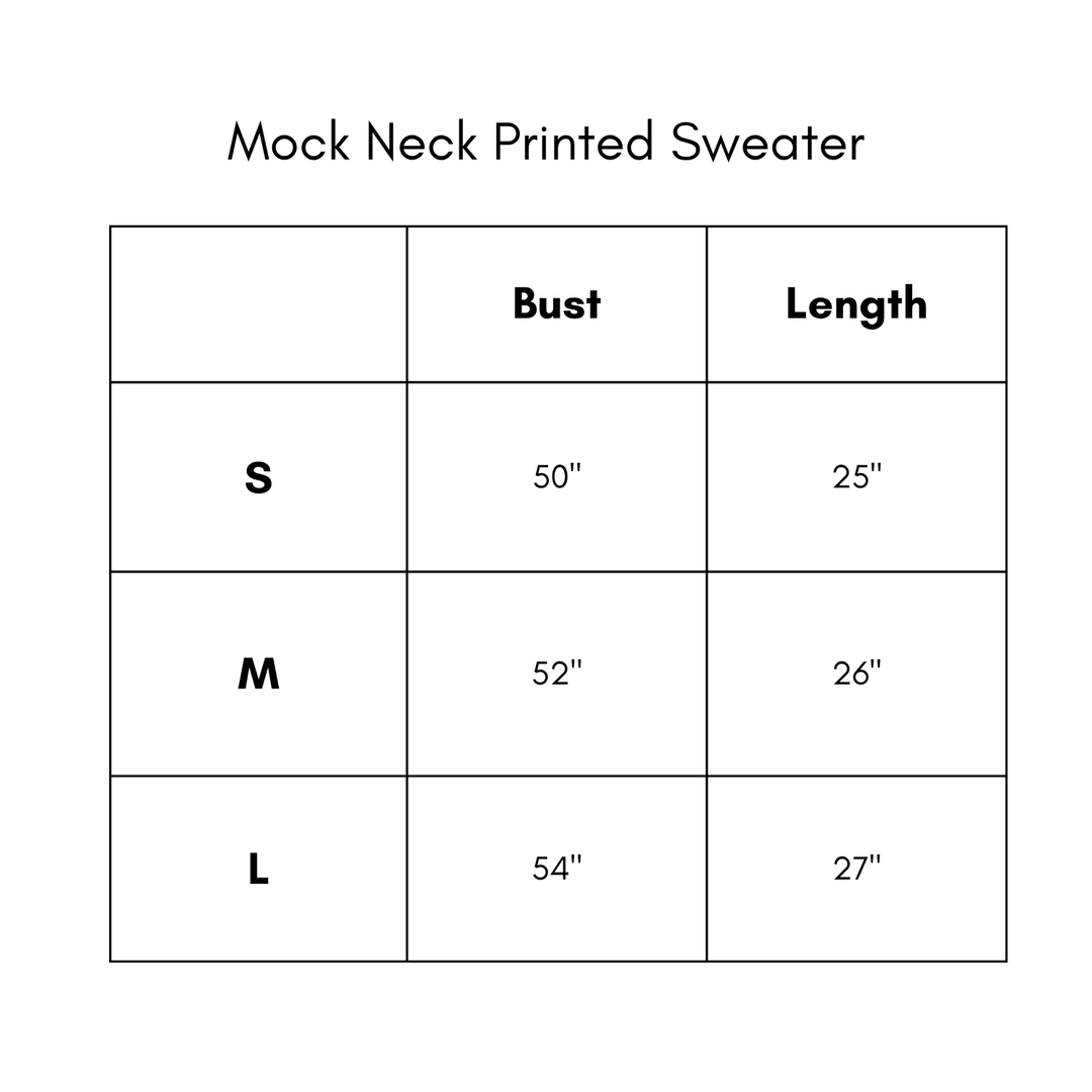 Mock Neck Printed Sweater - Red Brown