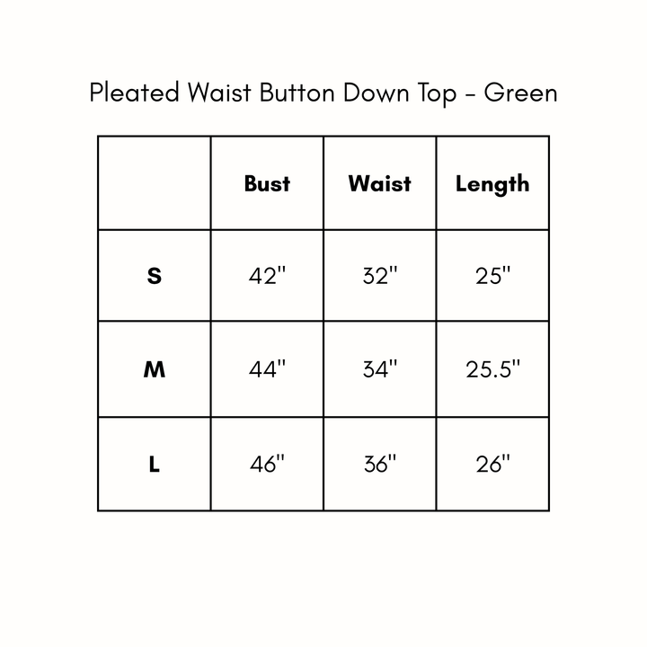 Pleated Waist Button Down Top - Green