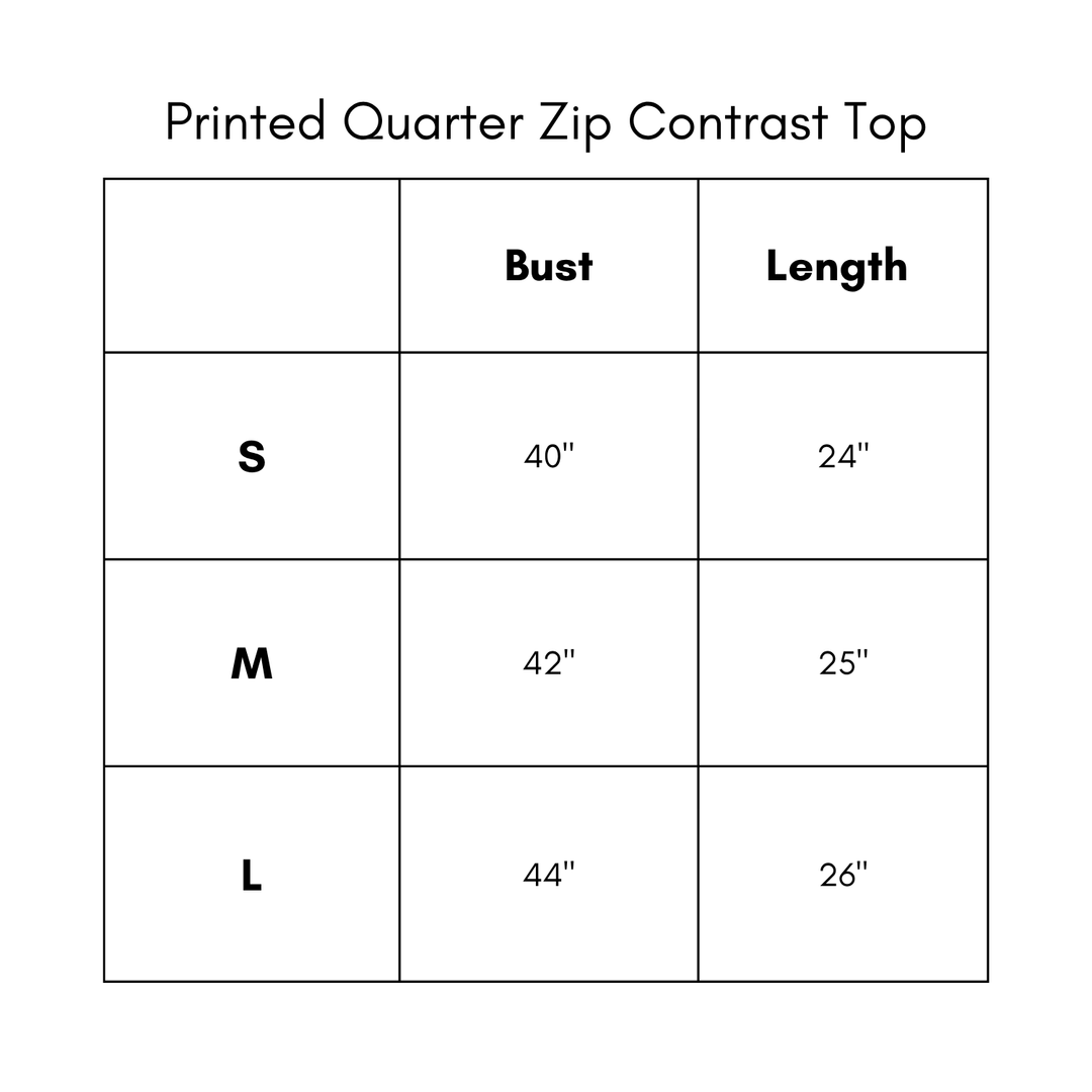 Printed Quarter Zip Contrast Top