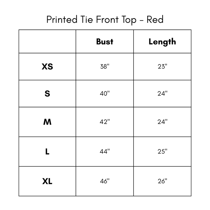 Printed Tie Front Top - Red