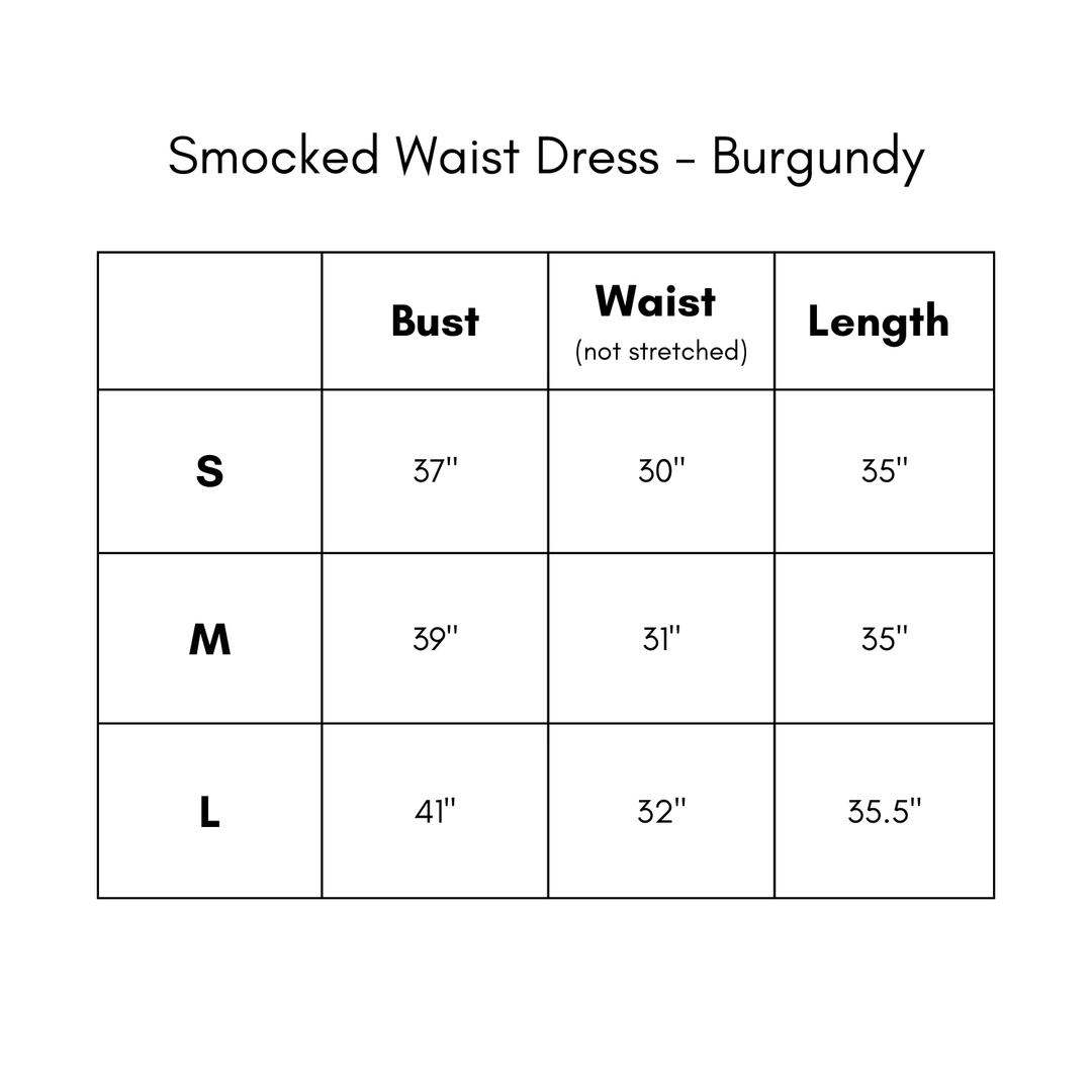 Smocked Waist Dress - Burgundy