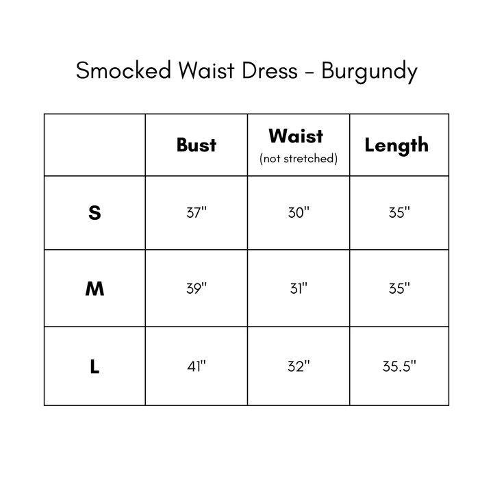 Smocked Waist Dress - Burgundy