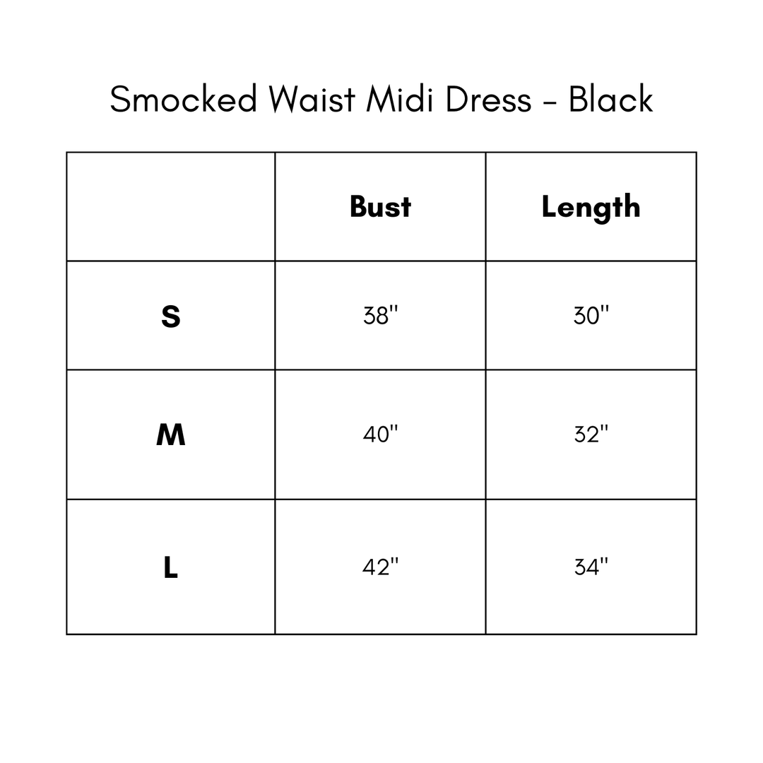 Smocked Waist Midi Dress - Black