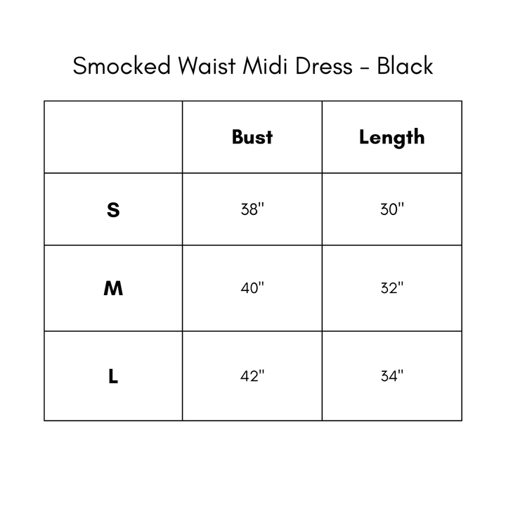 Smocked Waist Midi Dress - Black