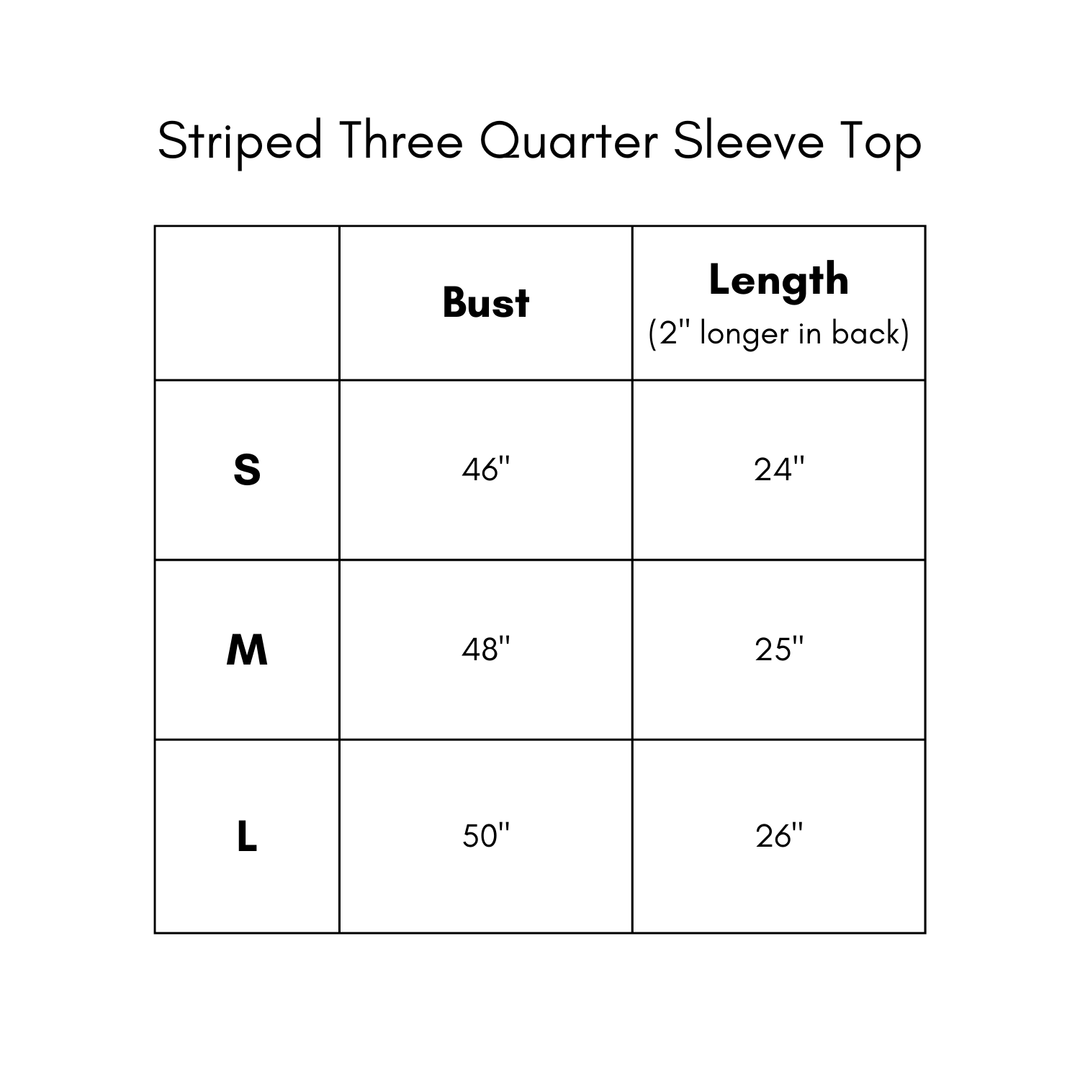 Striped Three Quarter Sleeve Top - Yellow