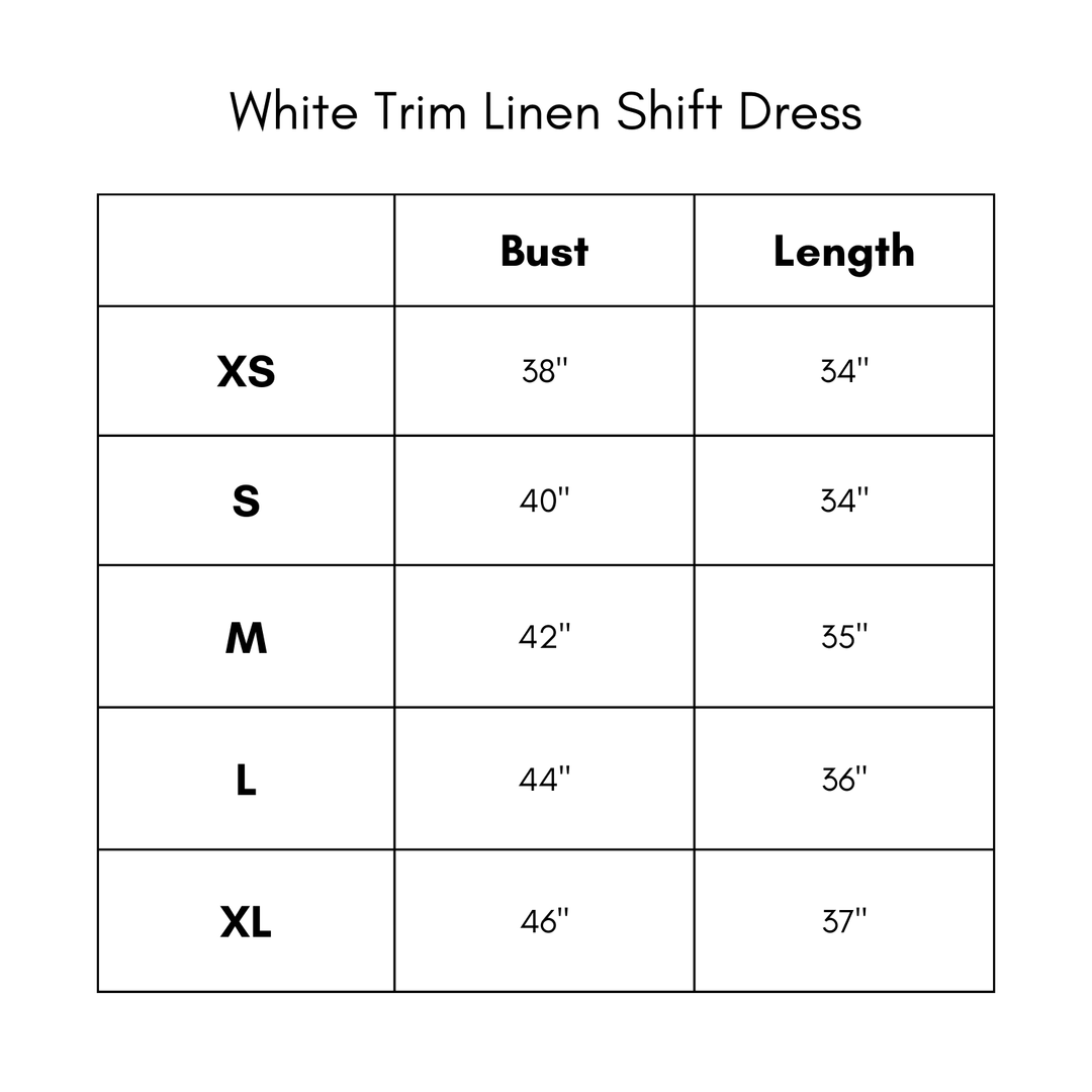 White Trim Linen Shift Dress - Natural