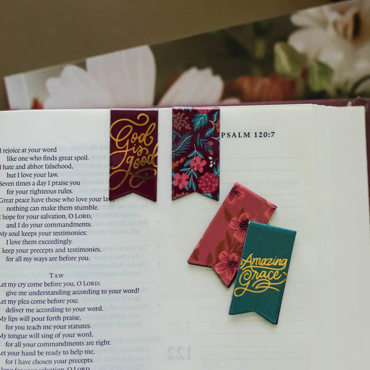 Burgundy Blooms Magnetic Bookmark Set