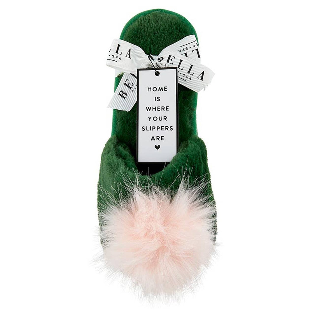 Plush Pom Pom Slippers - Green