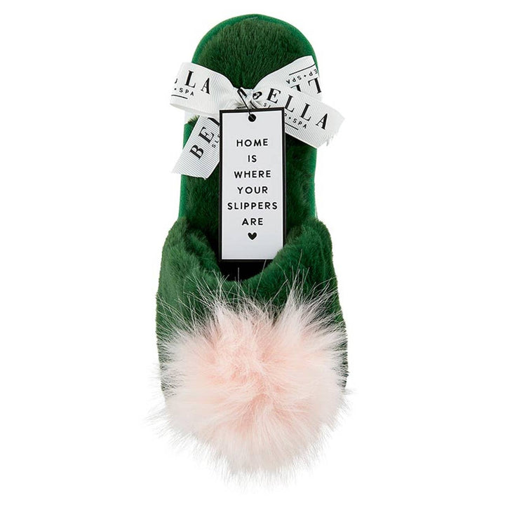 Plush Pom Pom Slippers - Green
