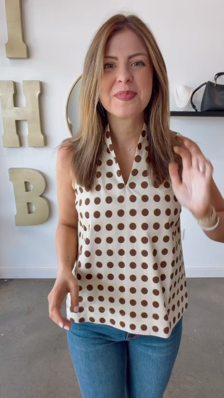 V Neck Polka Dot Top