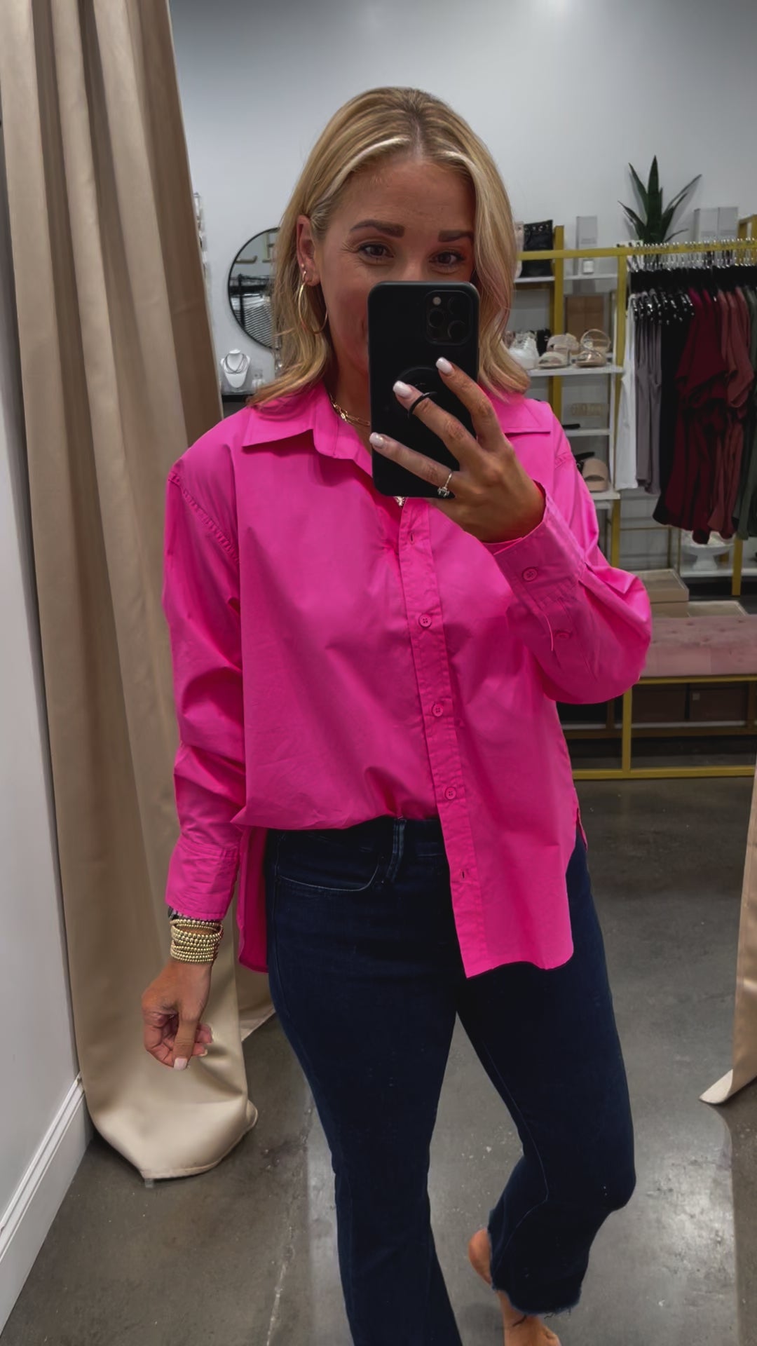 Poplin Button Down Top - Dark Pink