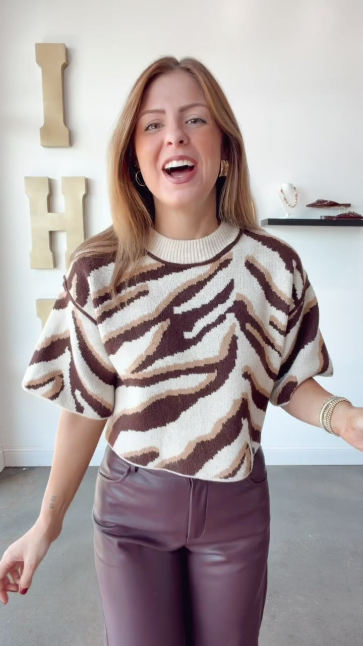 Zebra Stripe Short Sleeve Sweater