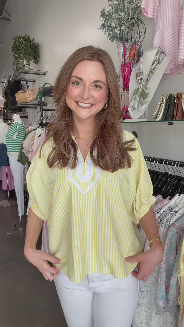 Contrast Trim Striped Top - Yellow