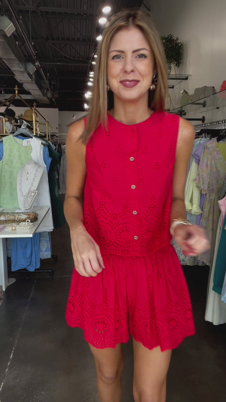 Eyelet Shorts - Red