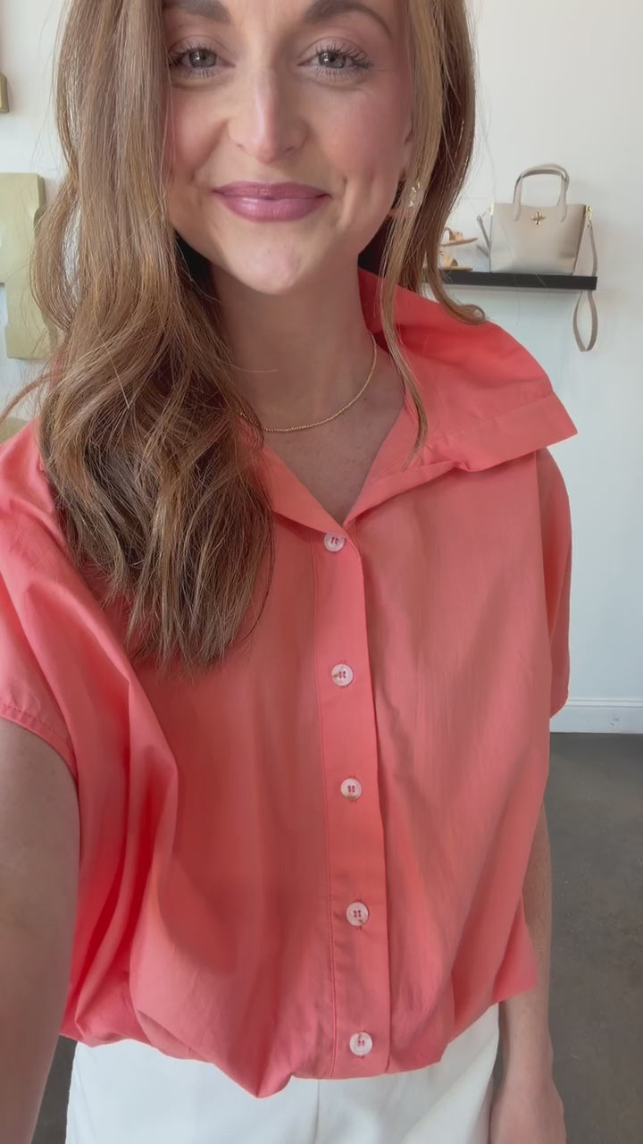 Bubble Hem Button Up Top - Melon