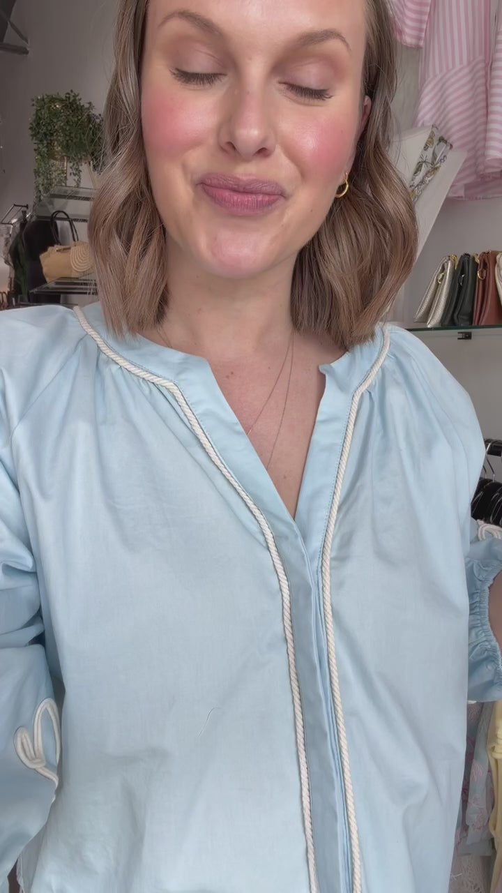 Embroidered Sleeve Top - Baby Blue