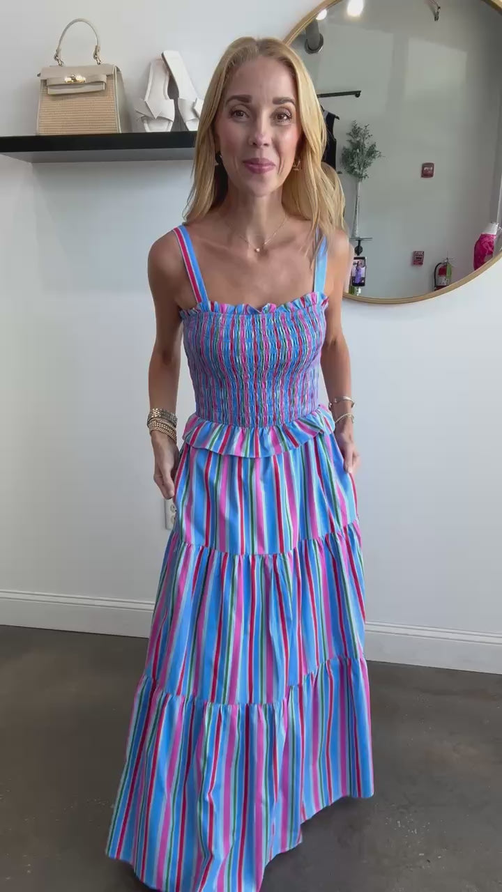 Smocked Body Striped Maxi Dress