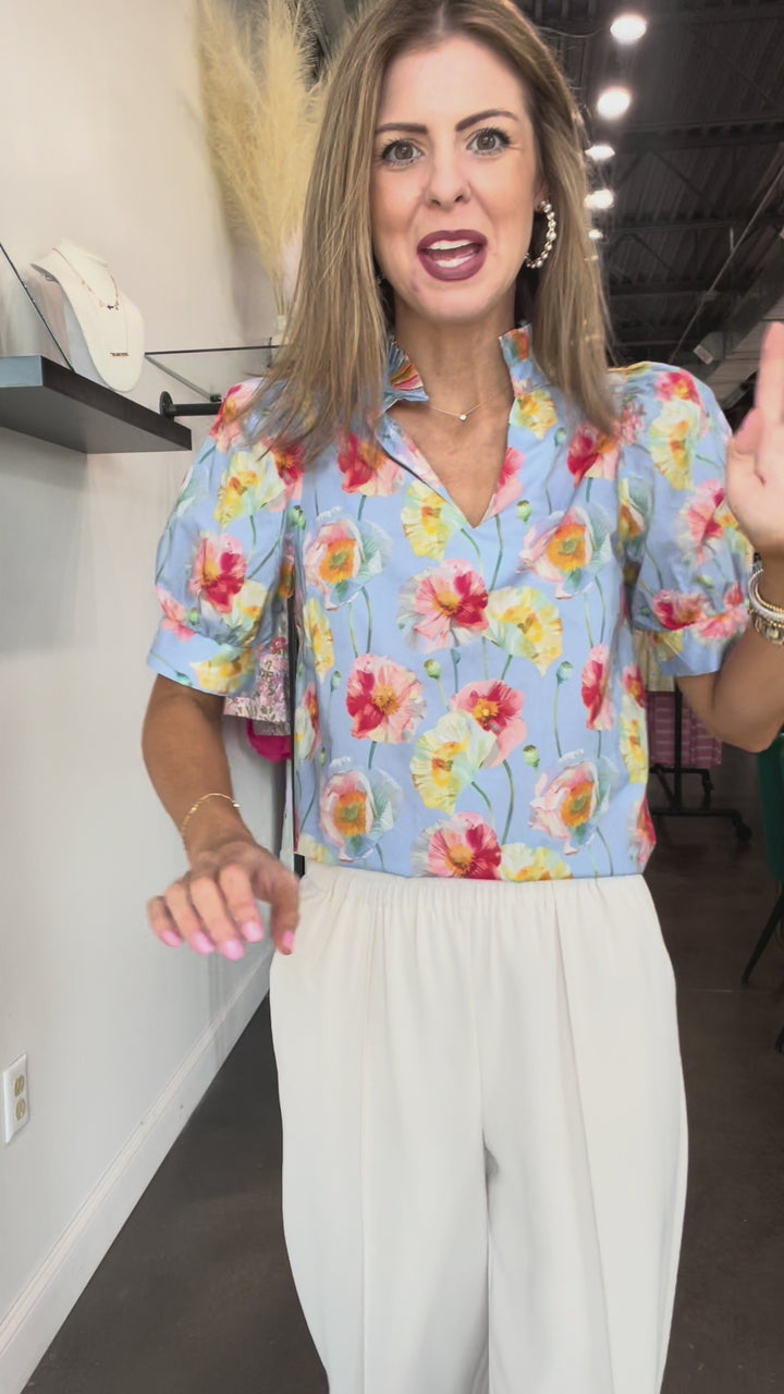 Pleated Collar Top - Blue