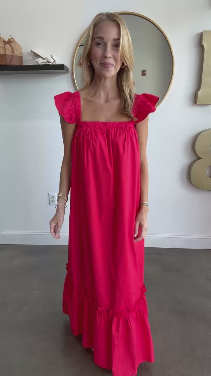 Flutter Sleeve Maxi Dress - Red
