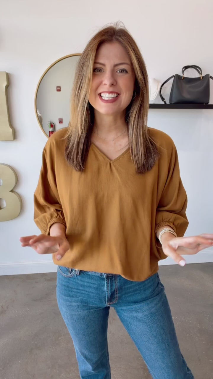 Relaxed V Neck Top - Camel