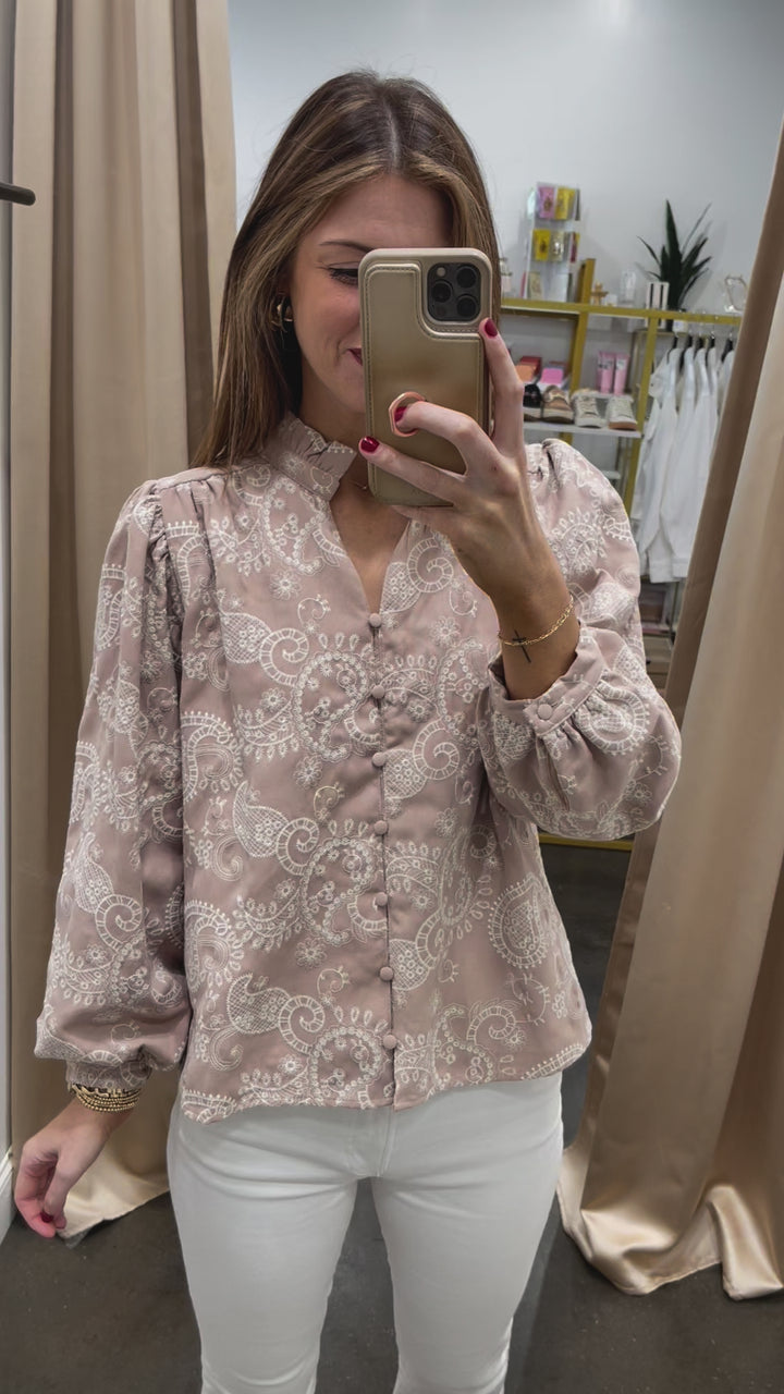 Paisley Embroidered Top - Taupe