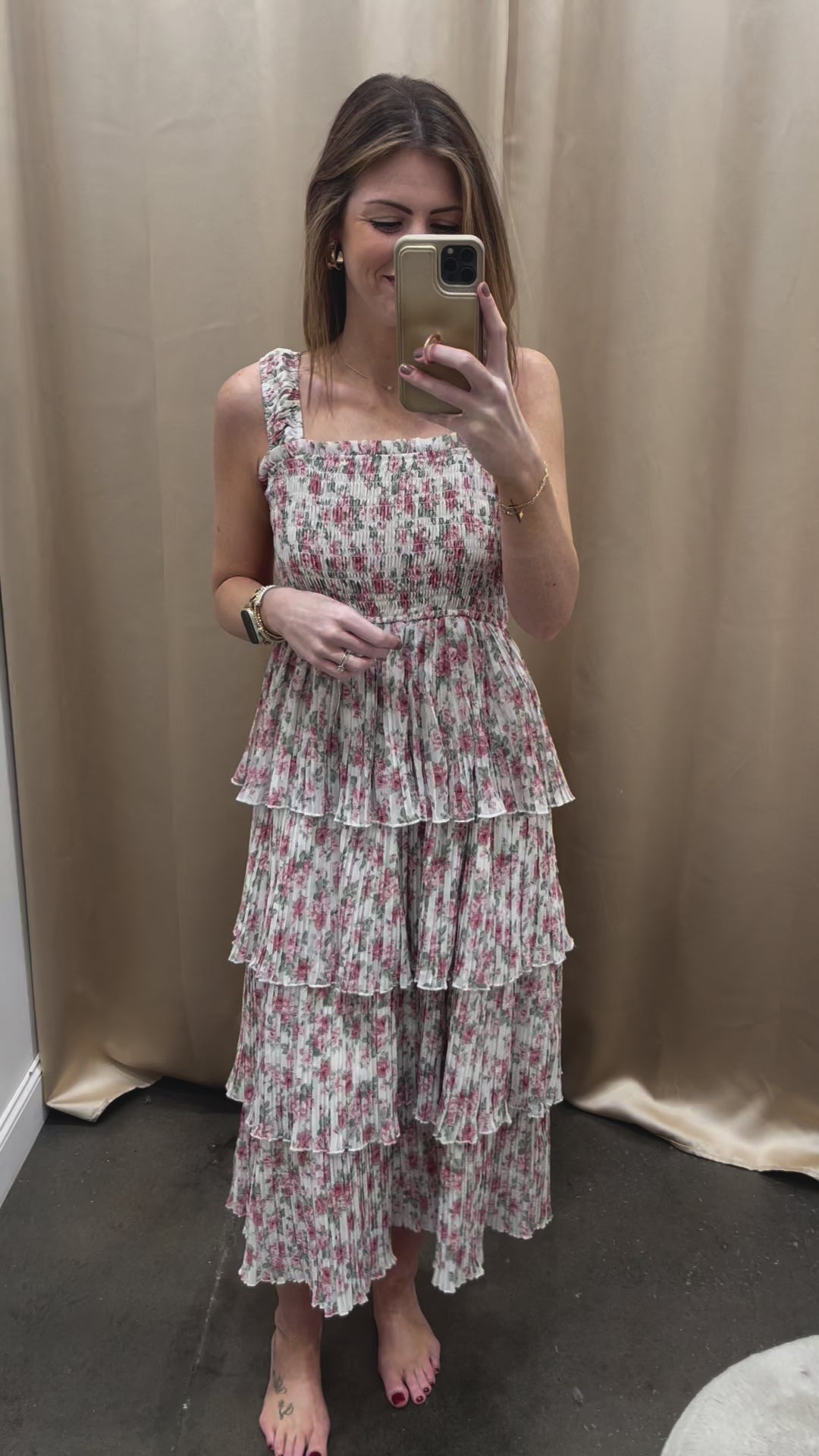 Floral Tiered Layer Midi Dress - White/Rose