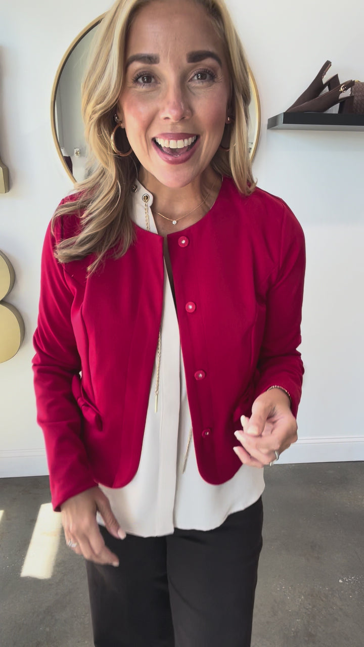 Bow Pocket Ponte Jacket - Red